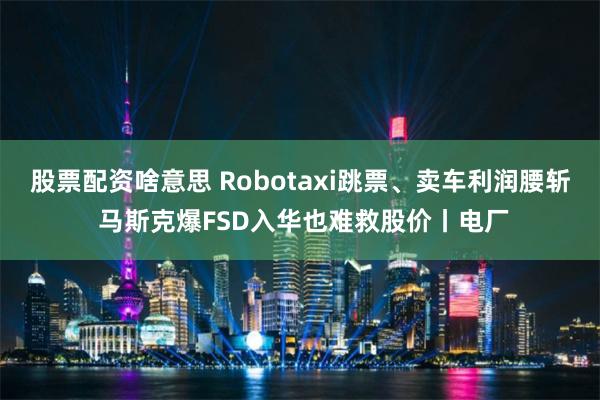 股票配资啥意思 Robotaxi跳票、卖车利润腰斩 马斯克爆FSD入华也难救股价丨电厂